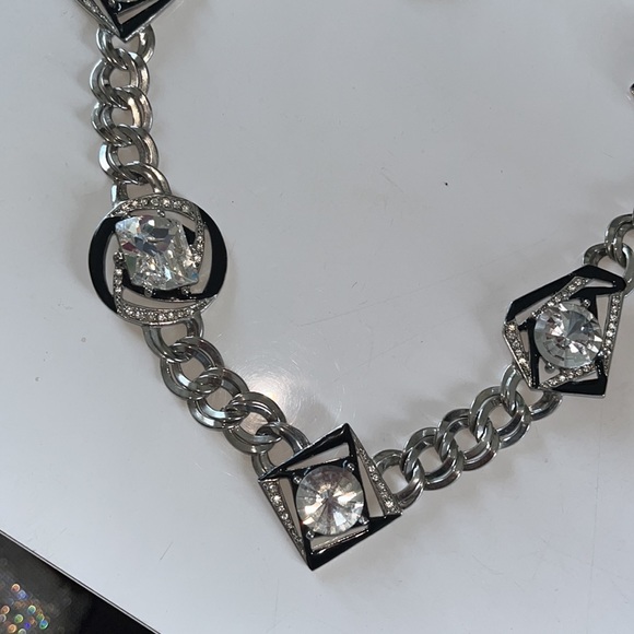 Vtg Oscar De La Renta Signed silver black rhinestone double necklace - Picture 6 of 12